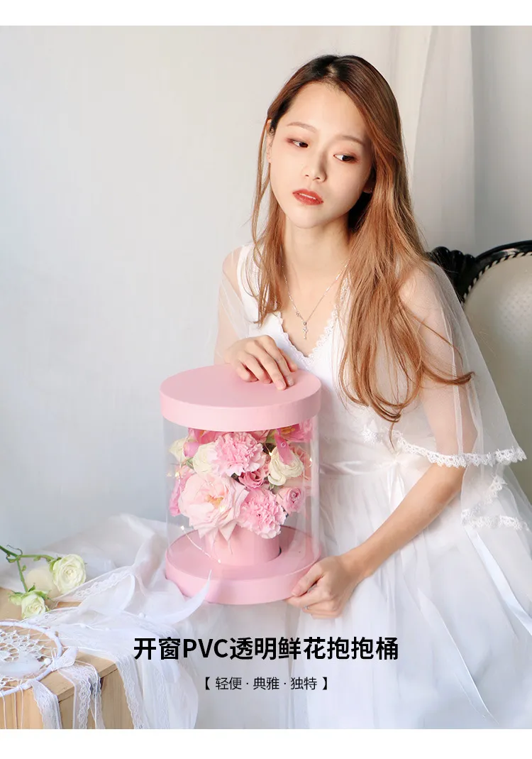 Embalagem de tubo de papel PVC personalizada de alta qualidade para exibição de presente de rosa única, caixa de papelão com flor fresca e elegante
