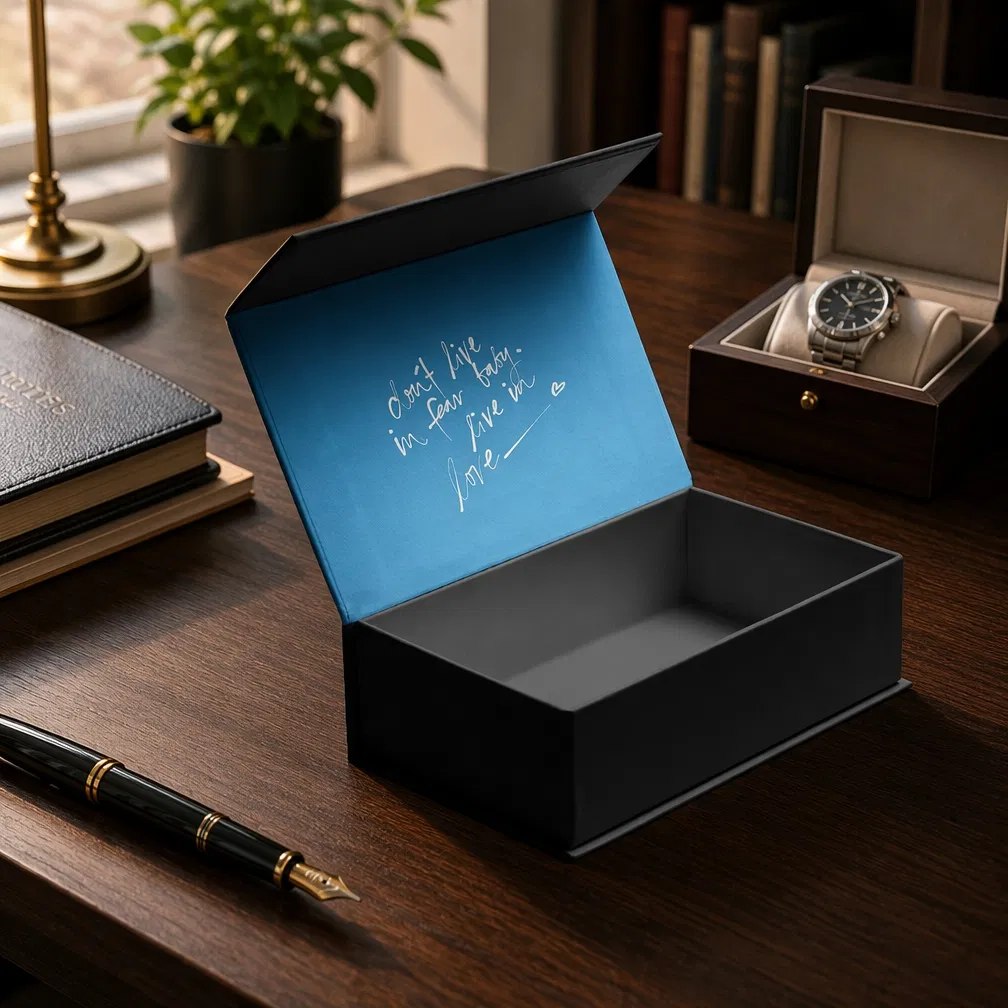 Caixa flip de papelão ecológica de luxo com fechamento magnético para embalagem de perfume