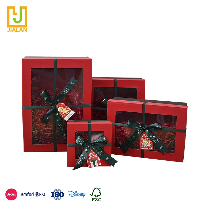Caixa de Papel para Presente em Forma de Livro Vermelho do Papai Noel com Fita, Caneca, Vinho e Ráfia