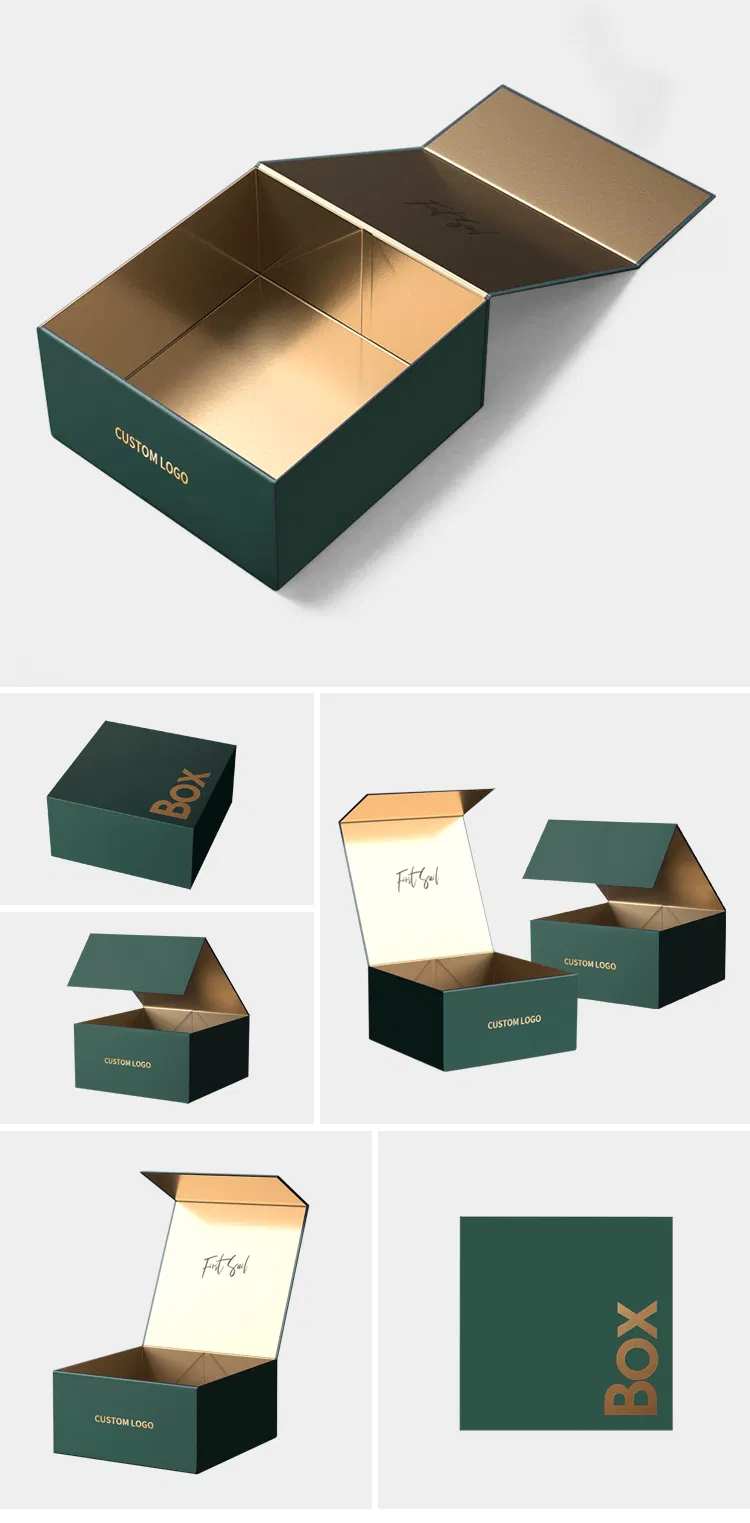 Caixa Personalizada com Logo Luxuosa Verde Fechamento Magnético Embalagem de Papel para Peruca Roupas Sapato Caixa de Papel Dobrável Magnética para Embalagem de Presentes