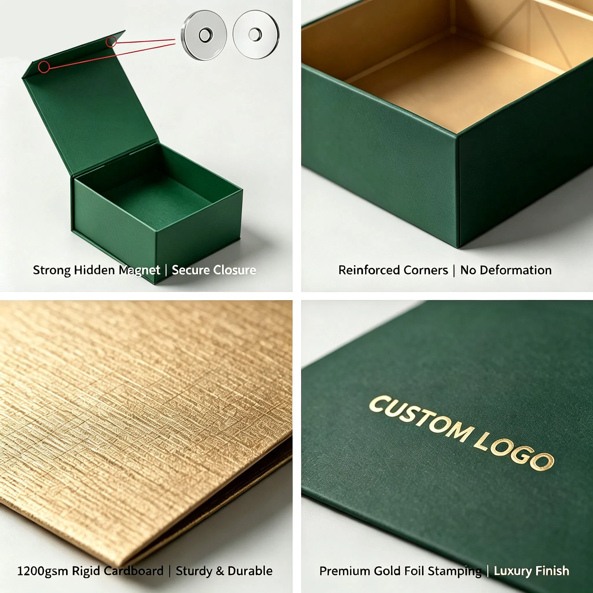 Caixa Personalizada com Logo Luxuosa Verde Fechamento Magnético Embalagem de Papel para Peruca Roupas Sapato Caixa de Papel Dobrável Magnética para Embalagem de Presentes