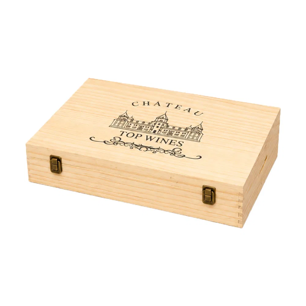 Caixa de presente de madeira por atacado, caixa de vinho de madeira de pinho personalizada para garrafa de vinho