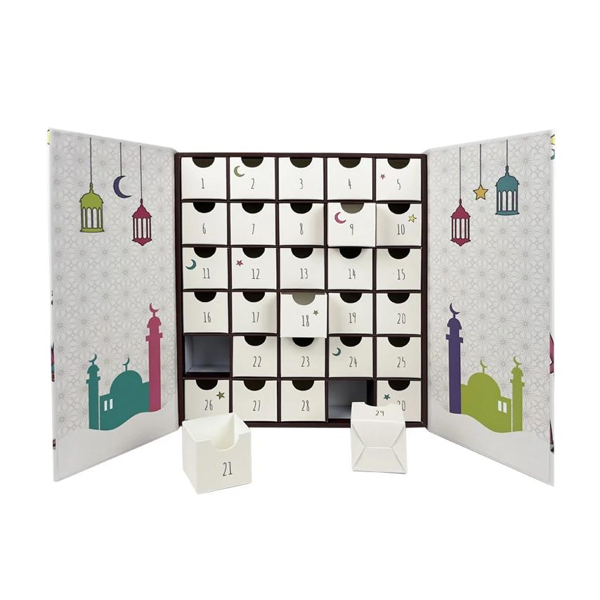 Venda Quente Caixa de Presente de Papel Personalizada para o Ramadan e Natal com Calendário de Chocolate e Embalagem de Papelão Cosmético