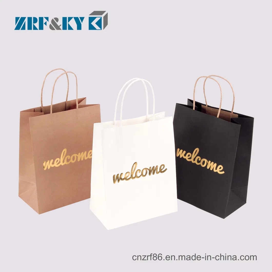 Embalagens de papel kraft recicláveis personalizadas com padrão impresso em branco, preto e marrom para atacado e varejo em grande quantidade
