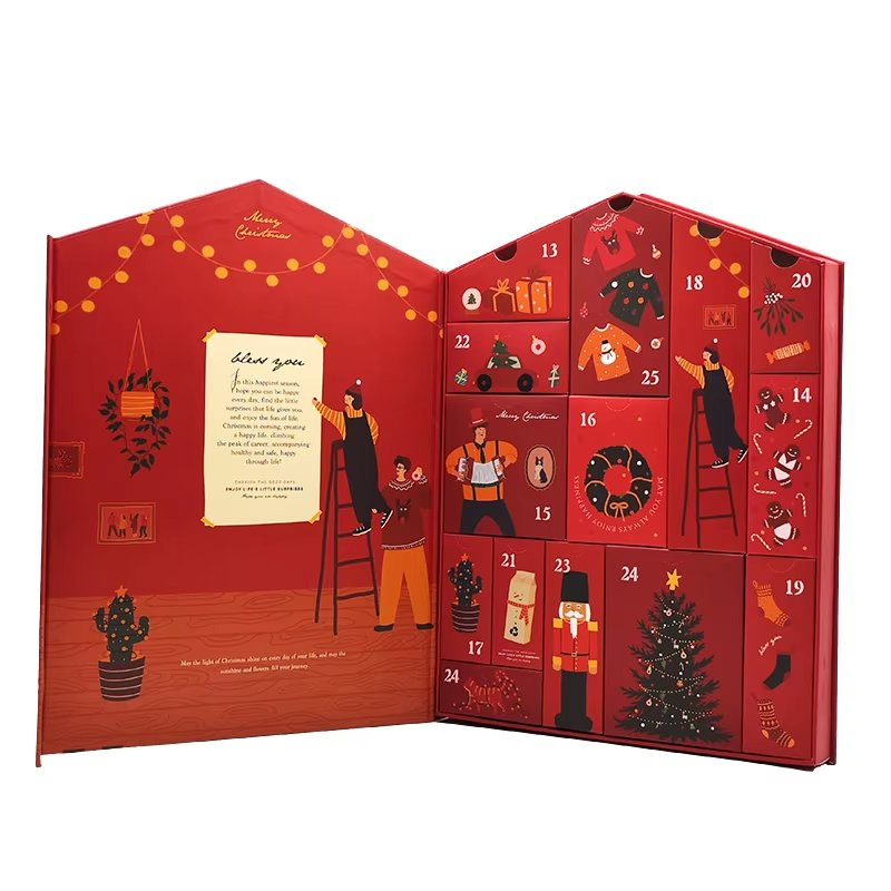 Quente! Calendário do Advento Personalizado Vazio Luxuoso de Papelão Embalagem de Presente de Beleza Cosmética Contagem Regressiva Caixa de Calendário do Advento de Natal