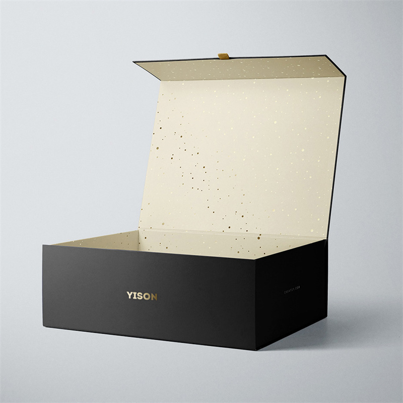 Caixa de presente de luxo em forma de livro dobrável preta com logotipo personalizado grande