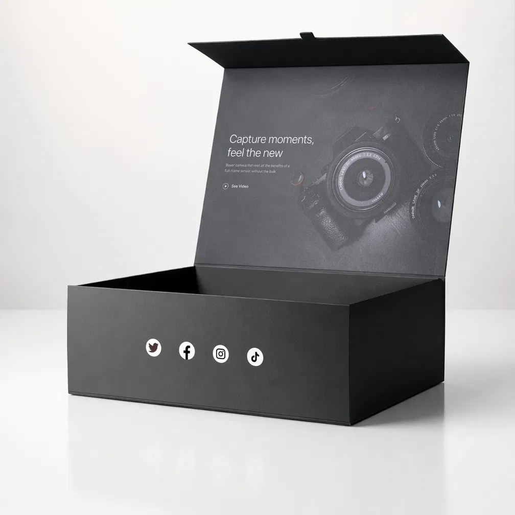 Caixa flip de papelão ecológica de luxo com fechamento magnético para embalagem de perfume