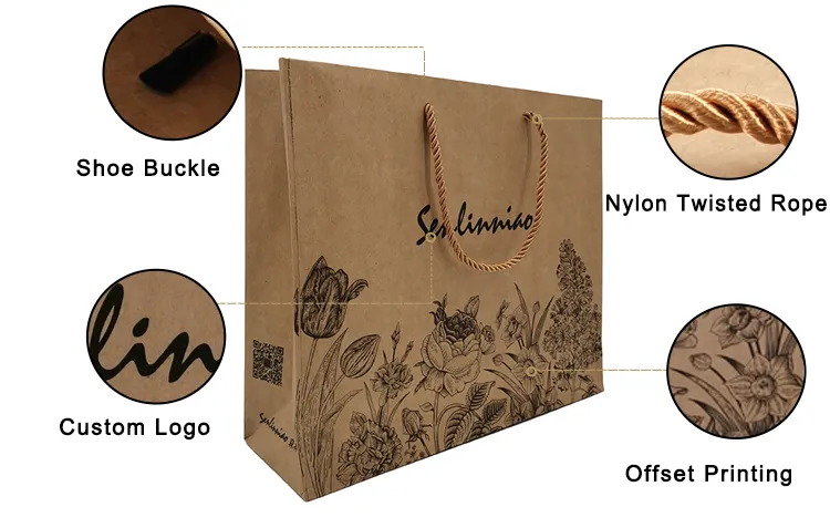 Bolsas de Papel de Luxo Boutique para Compras de Roupas, Embalagens de Papel Personalizadas para Loja de Roupas