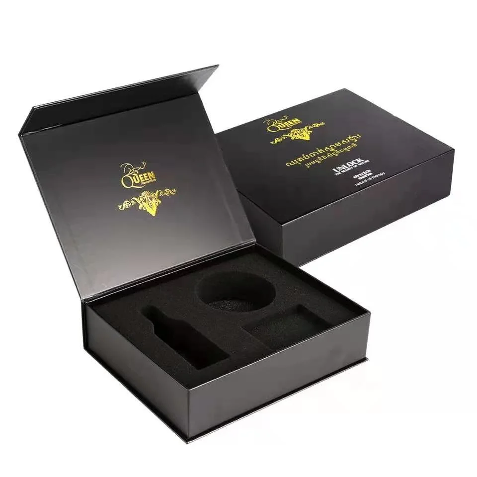 Caixa de presente personalizada de luxo com abridor de garrafa preto e embalagem magnética com inserto