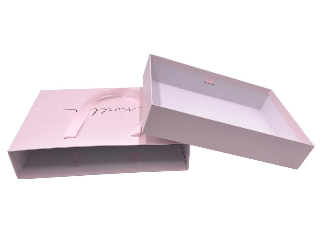 Caixas de presente de cosméticos de luxo rosa por atacado, caixa de embalagem de perfume com gaveta e alça