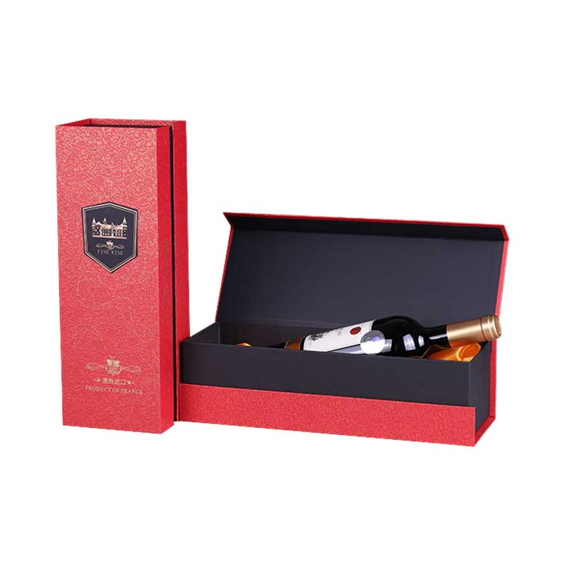 Caixa de presente de vinho dobrável magnética de papelão de luxo para uma única garrafa de vinho