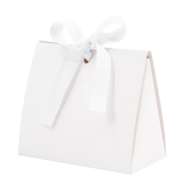 Saco de embalagem para presente em papel laminado brilhante nas cores dourado e branco, tamanho personalizado à venda