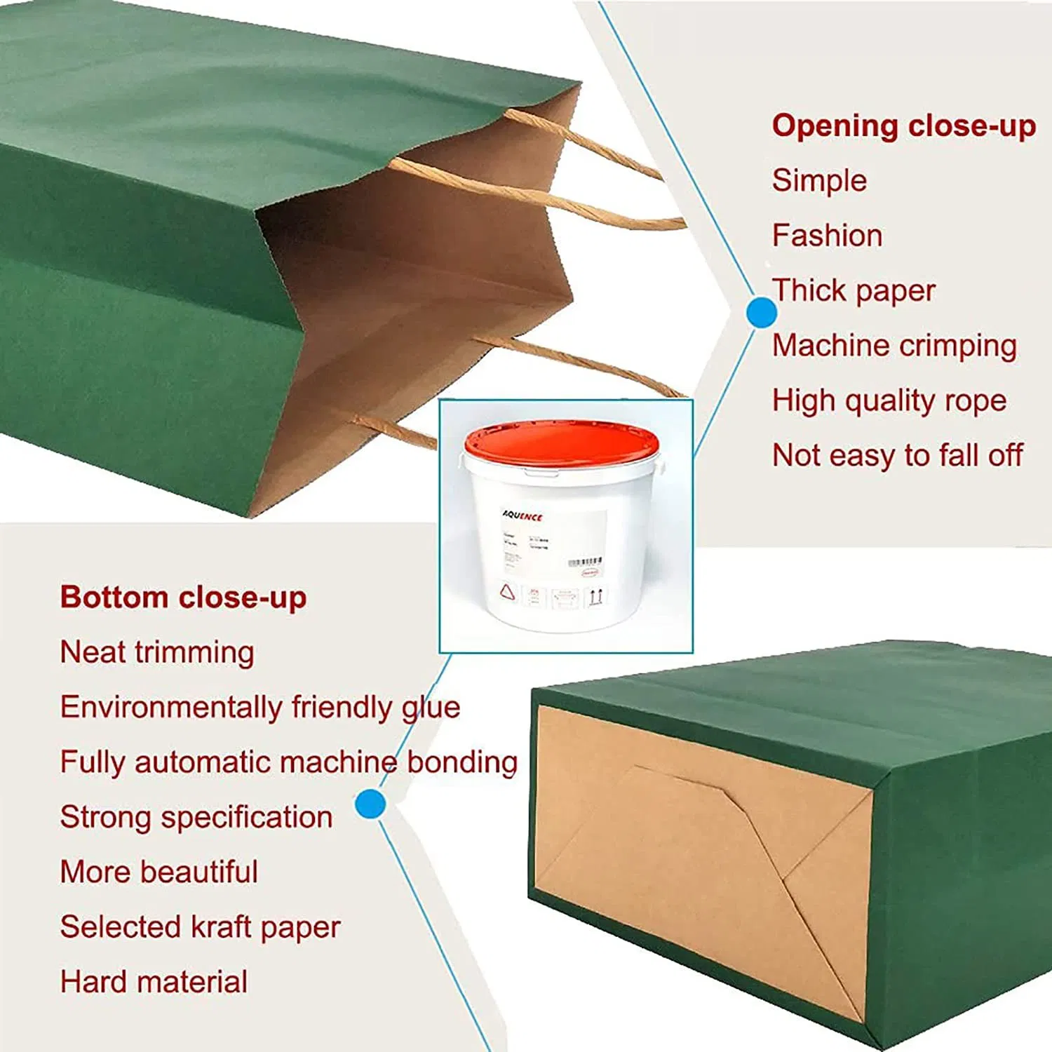 Saco de papel kraft verde liso impresso personalizado para compras com alças