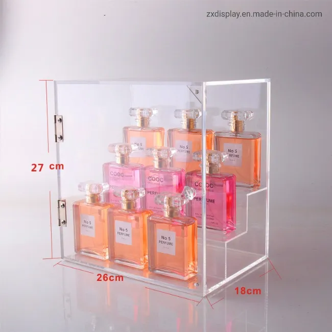 Expositor de Perfumes de Acrílico Transparente de Luxo com Porta