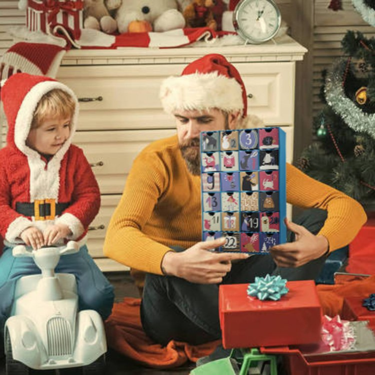 Caixas de presente de embalagem de calendário do advento de papelão cosmético de chocolate personalizado de luxo para o Natal