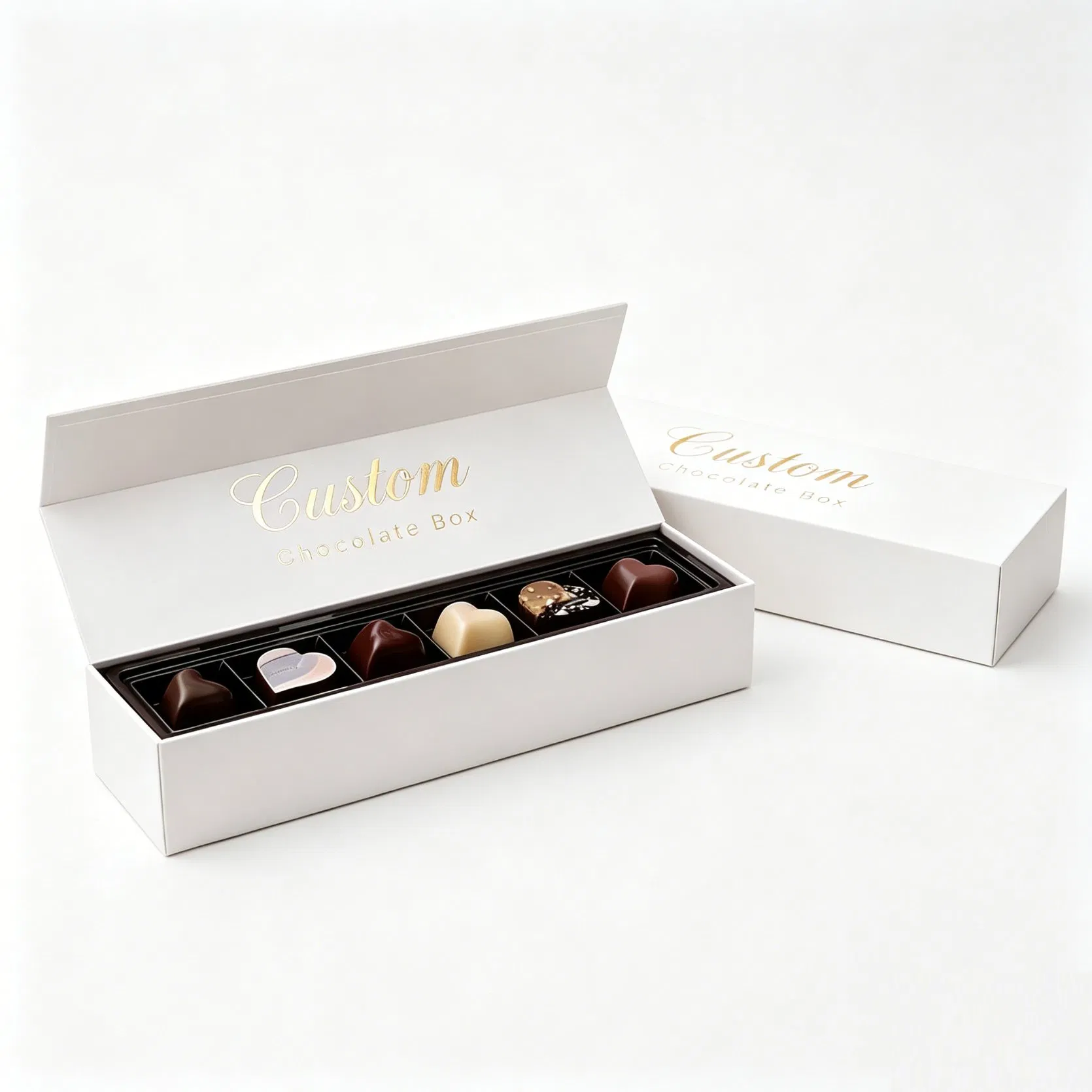 Caixa de Chocolate com Fechamento Magnético e Estampa em Folha Branca 6 para Embalagem de Presente