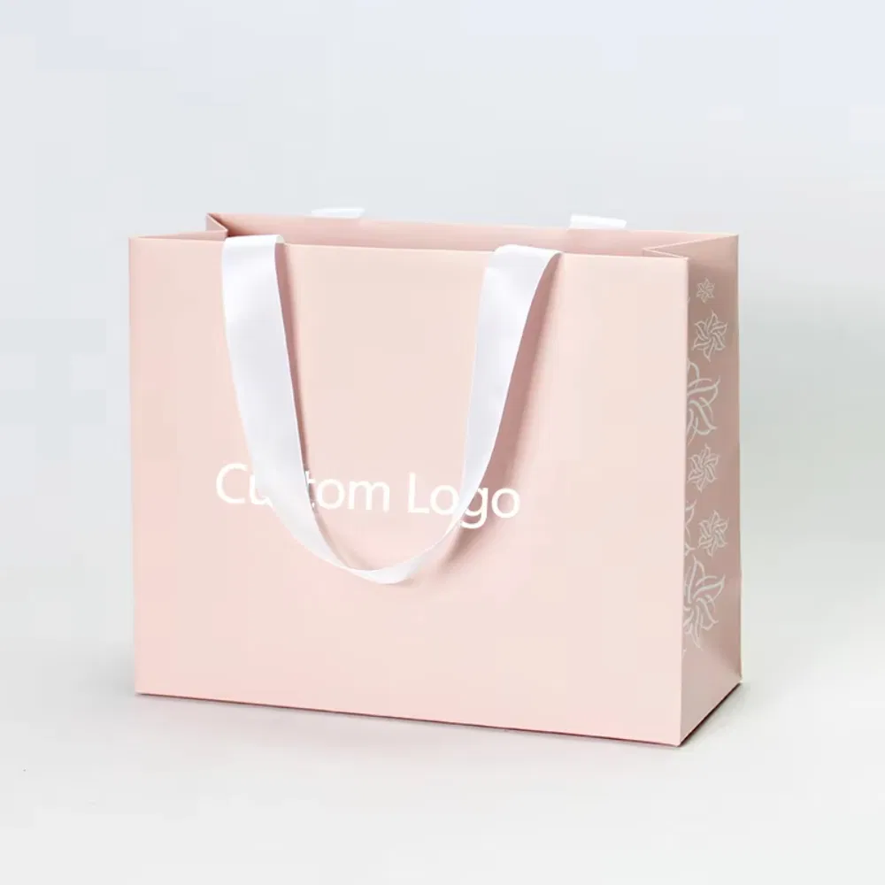 Saco de Papel Personalizado de Luxo para Aniversário, Casamento, Dia dos Namorados, Festa, Embalagem de Compras Rosa, Saco de Presente Personalizado