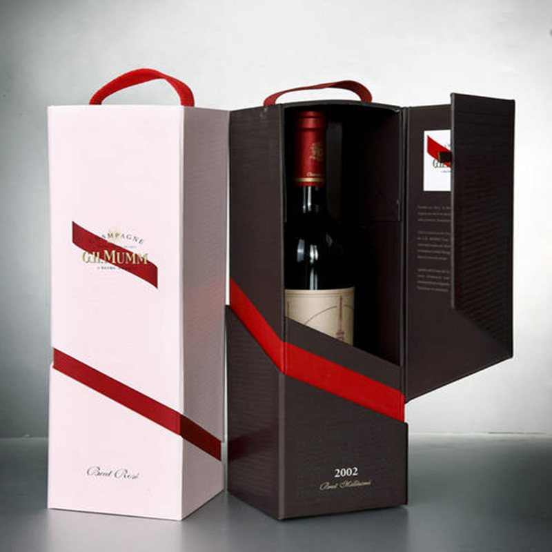 Caixas de vinho de papelão rígido feitas à mão personalizadas, embalagem de presente para uma garrafa de vinho e um copo de champanhe de luxo