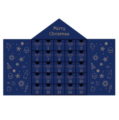 Quente! Calendário do Advento Personalizado Vazio Luxuoso de Papelão Embalagem de Presente de Beleza Cosmética Contagem Regressiva Caixa de Calendário do Advento de Natal