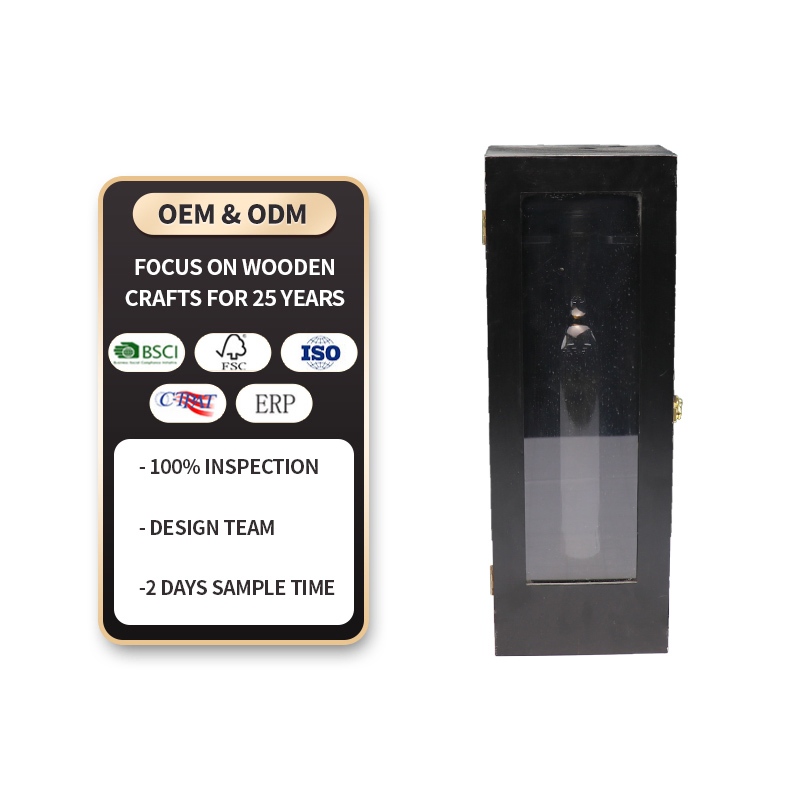 Cartão de oferta FSC &amp; BSCI Custom Black Wooden Whiskey Single Wine Caixa