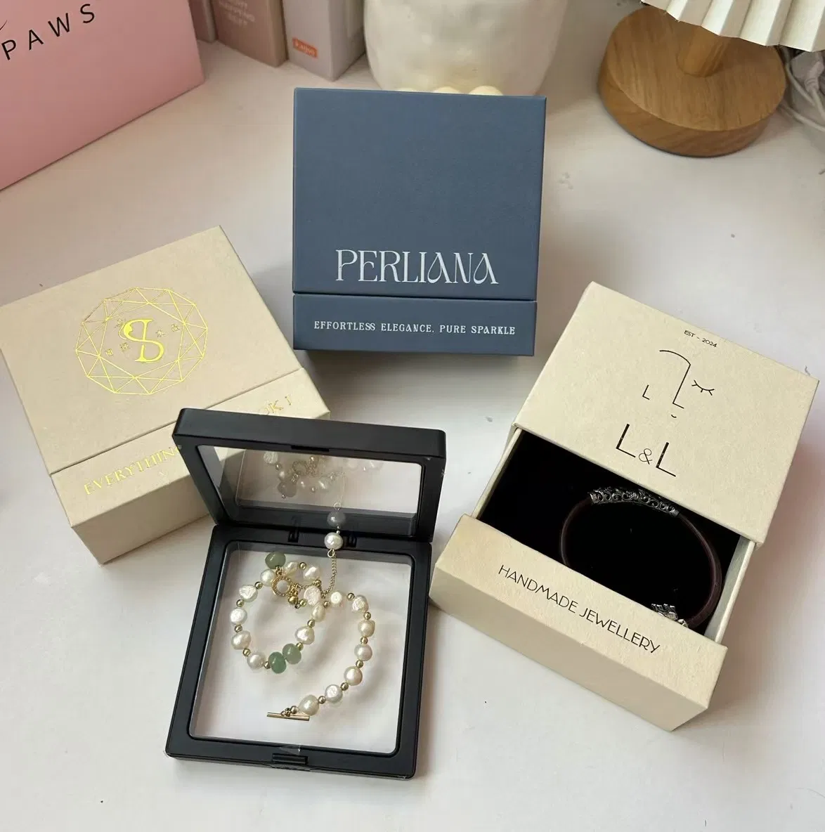 Caixa de presente de papel com gaveta para joias e manicure, impressa com logotipo personalizado, estilo rígido e ecológica
