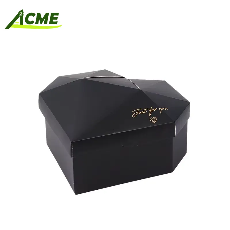 Caixa de presente com tampa em forma de coração de cor sólida, personalizável, embalagem de papel para arranjo de presentes no Dia dos Namorados