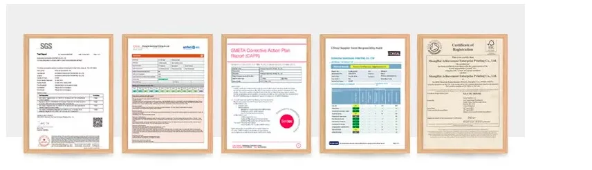 Certificados de qualidade de produção de embalagens