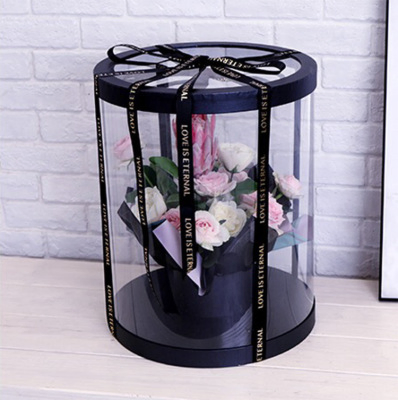 Embalagem de tubo de papel PVC personalizada de alta qualidade para exibição de presente de rosa única, caixa de papelão com flor fresca e elegante