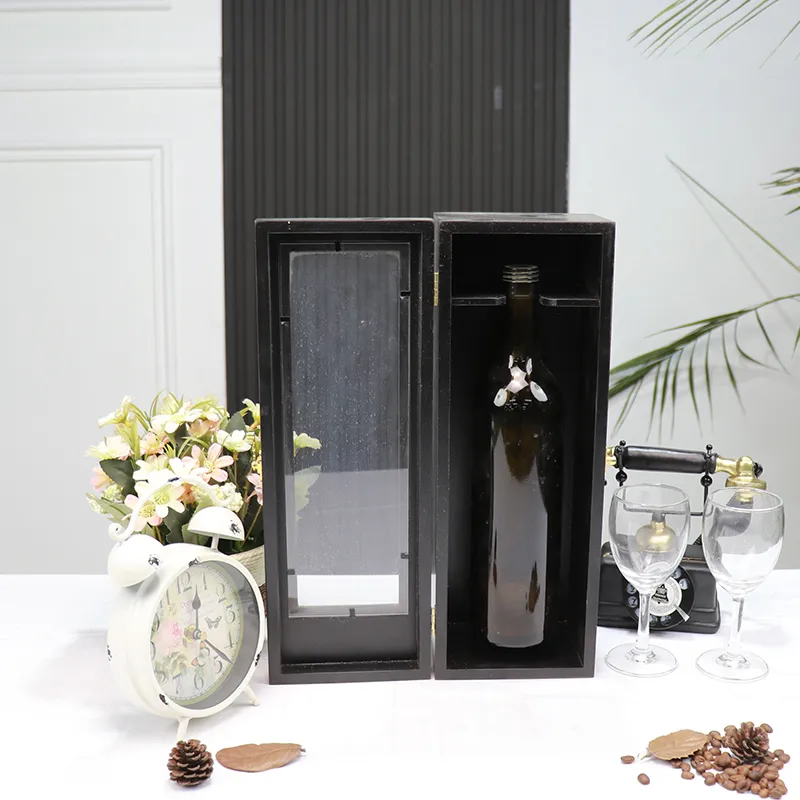 Cartão de oferta FSC & BSCI Custom Black Wooden Whiskey Single Wine Caixa