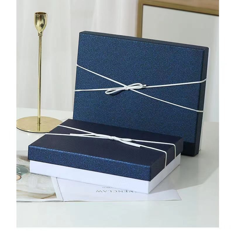Caixa de Embalagem de Presente Azul Luxuosa com Tampa e Base Rígida para Pijamas e Cachecóis Atacado Venda Quente
