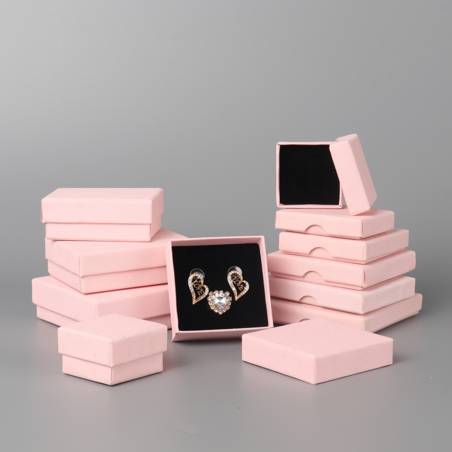 Caixa de presente para joias com embalagem em papel, conjunto de anéis de casamento, colares, brincos, pulseiras e relógios, com forro de veludo de alta qualidade e gaveta deslizante de papelão único na cor rosa