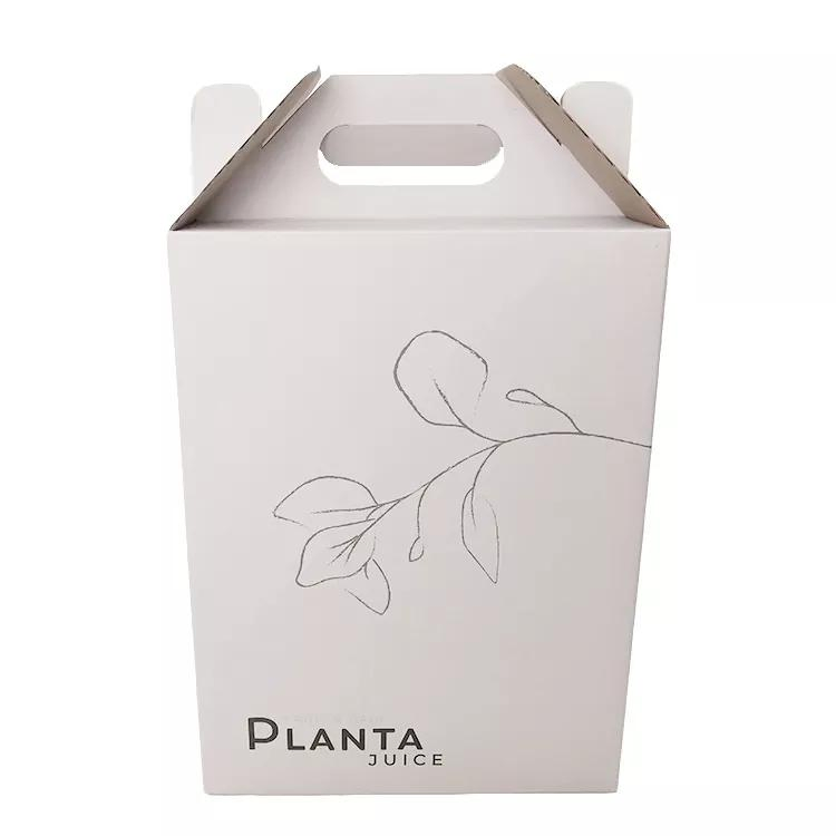 Caixa de embalagem para garrafa de vinho em papelão corrugado E-Flute impressa com logotipo personalizado e alça