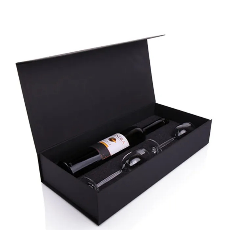 Caixa de vinho dobrável com fecho magnético luxuosa e requintada, embalagem para envio de garrafas de vinho
