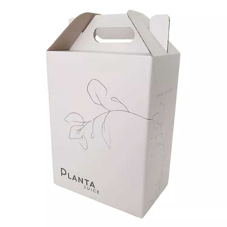 Caixa de embalagem para garrafa de vinho em papelão corrugado E-Flute impressa com logotipo personalizado e alça
