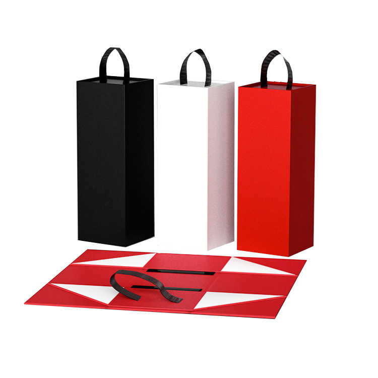 Caixa de presente de vinho em papelão magnético de luxo vermelho personalizado