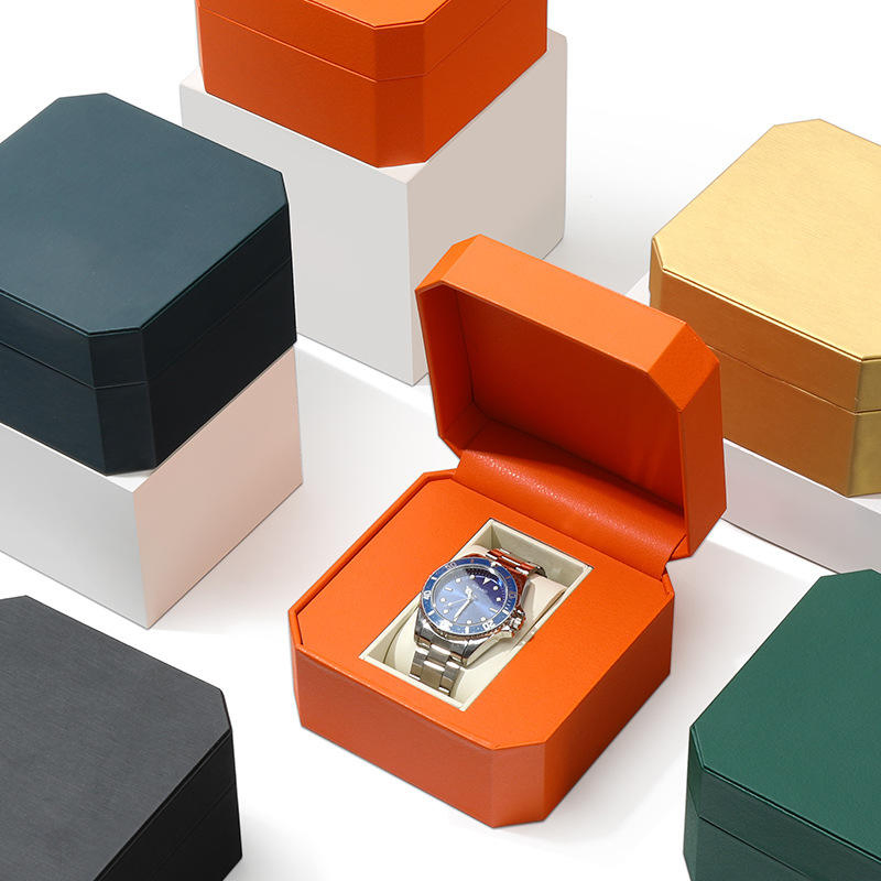 Caixa de presente de viagem hexagonal de couro PU premium com logotipo personalizado para exibição e armazenamento de relógios e pulseiras