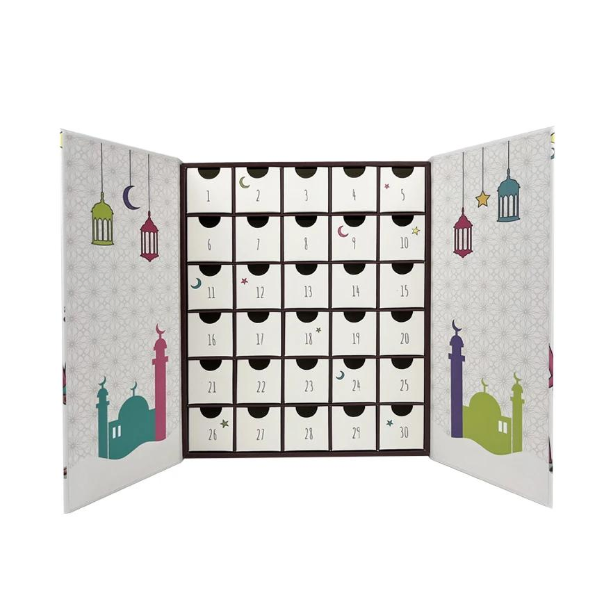 Venda Quente Caixa de Presente de Papel Personalizada para o Ramadan e Natal com Calendário de Chocolate e Embalagem de Papelão Cosmético