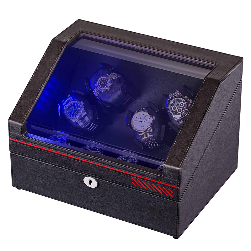 Caixa de Winder Automático de Couro Marrom com 4 Winding 4 Armazenamento