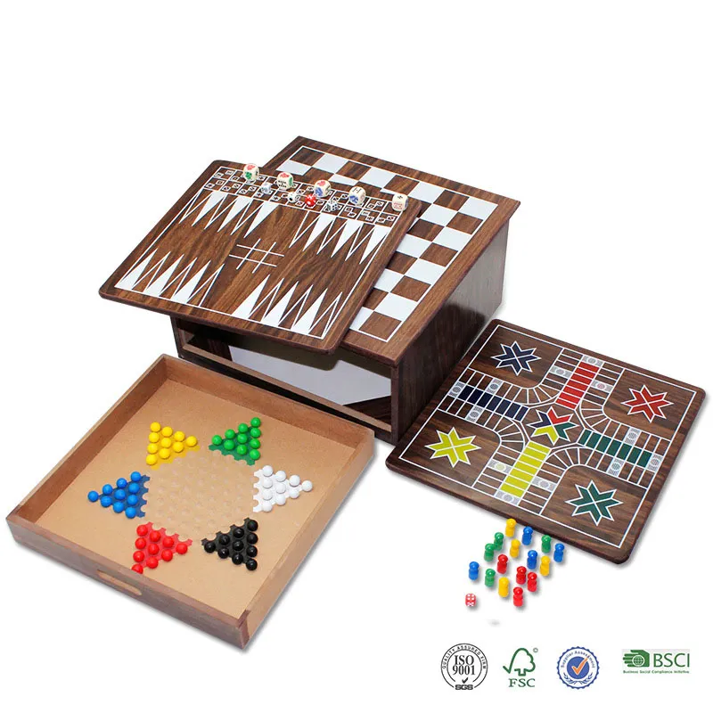 Conjunto de Jogo de Tabuleiro de Xadrez Redondo de Madeira Magnética em Caixa Compacta e Única com Peças