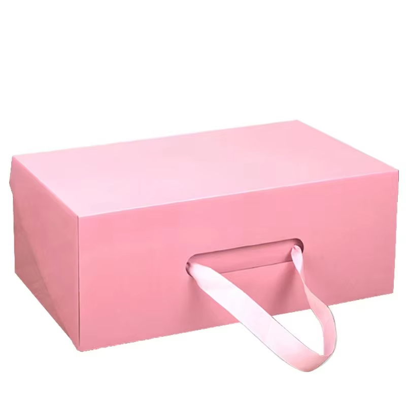 Caixa de papel kraft dobrável com alça portátil corrugada para envio de sapatos, impressão de logotipo colorido