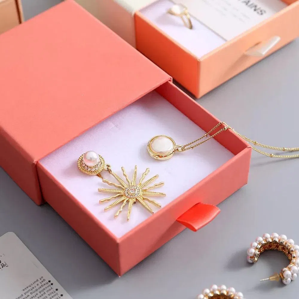 Embalagem de presente mini personalizada, gaveta de luxo, caixa de embalagem pequena com logotipo personalizado para colar, brinco, pulseira e anel por atacado