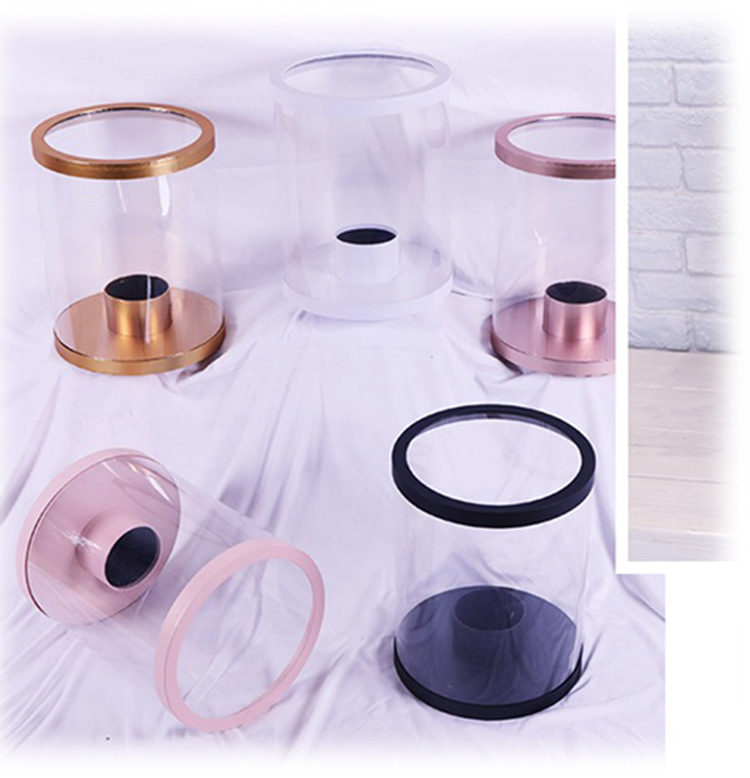 Embalagem de tubo de papel PVC personalizada de alta qualidade para exibição de presente de rosa única, caixa de papelão com flor fresca e elegante