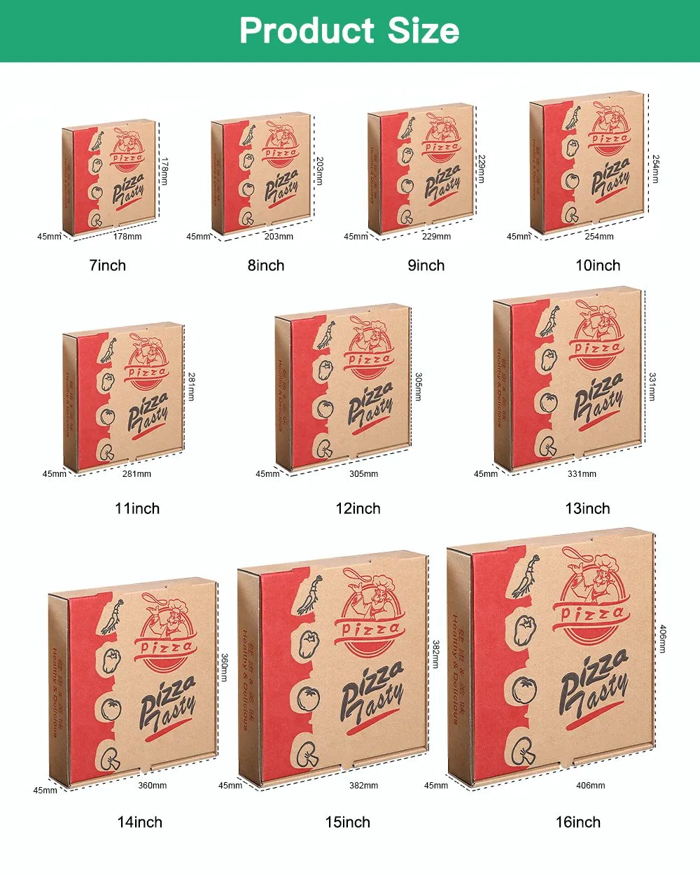 Caixas de Papelão Corrugado para Pizza Atacadista Kraft 12 Polegada Caixas de Pizza Personalizadas com Logo