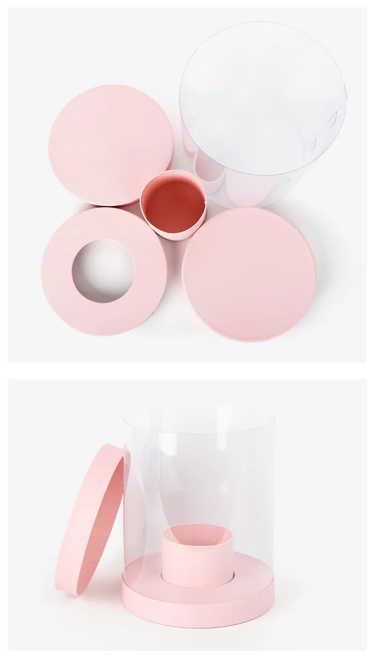 Embalagem de tubo de papel PVC personalizada de alta qualidade para exibição de presente de rosa única, caixa de papelão com flor fresca e elegante