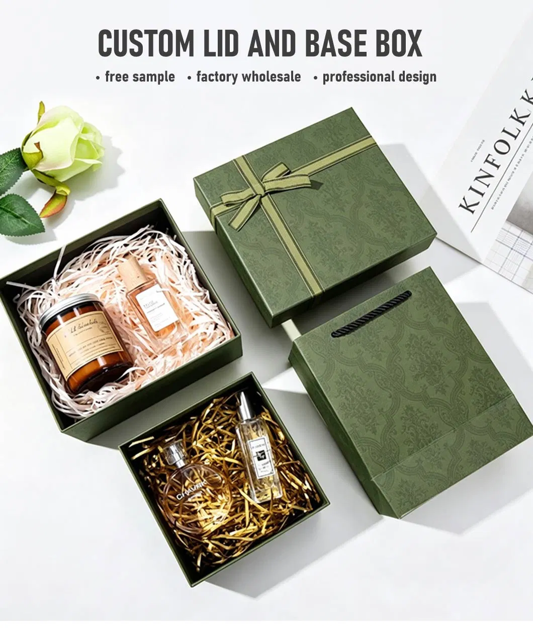 Caixa de presente personalizada impressa em papel reciclado com tampa e base estampadas, com logotipo em relevo para embalagem de roupas e joias, para cosméticos com estampa em foil dourado