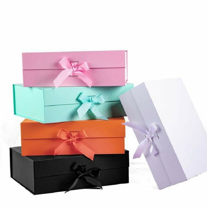 Caixa de papelão dobrável para joias e roupas com impressão de fita personalizada, feita à mão, para embalagem de presentes de casamento, festas e festivais