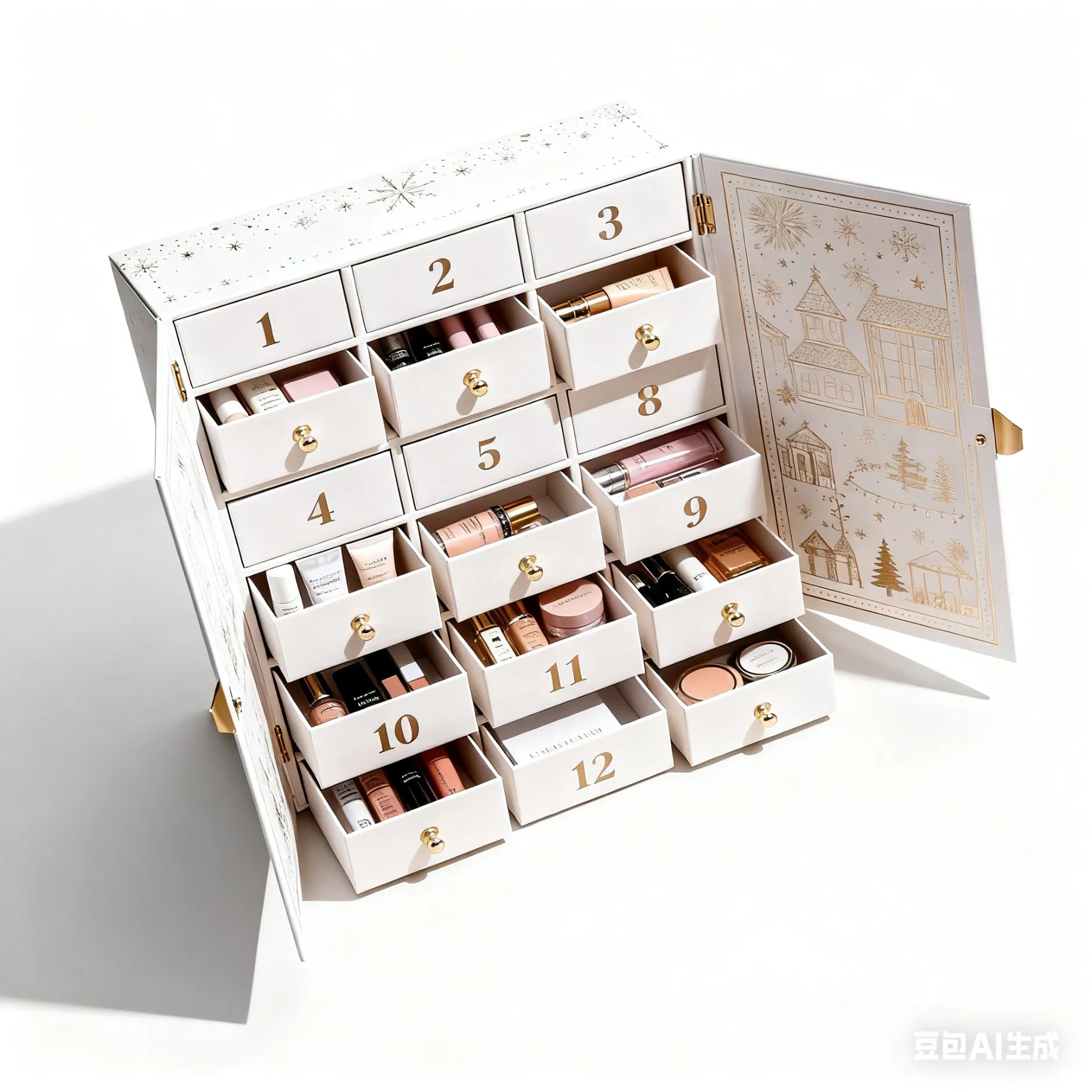 Coleção de Caixas de Presente Vazias de Calendários do Advento, Caixa Mística, Embalagens de Cosméticos, Caixa Prata Criativa e Luxuosa com Relevo Dourado Feita à Mão