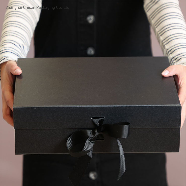 Personalize Caixa de Papelão de Envio de Luxo Grande Preta Dobrável com Fechamento Magnético para Roupas