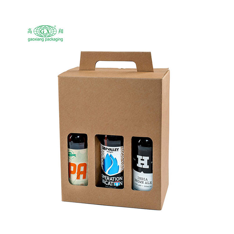 Impressão de Logotipo Personalizado Caixa de Presente de Papel Kraft para Vinho Cerveja Bebidas com Janela de PVC