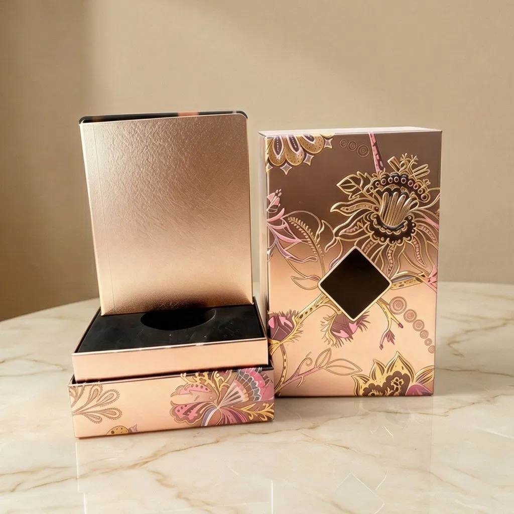 Caixa de presente de perfume personalizada e elegante com cartão de exibição